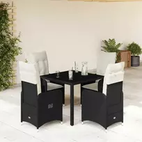 Lauko baldų komplektas Sodo bistro komplektas su pagalvėmis, 5 dalių, juodas, ratanas