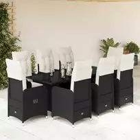 Lauko baldų komplektas Bistro komplektas su pagalvėlėmis, 9 dalių, juodas, poliratanas