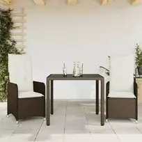 Lauko baldų komplektas Bistro komplektas su pagalvėlėmis, 3 dalių, rudas, poliratanas