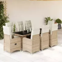 Lauko baldų komplektas Bistro komplektas su pagalvėlėmis, 9 dalių, smėlio, poliratanas