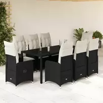 Lauko baldų komplektas Bistro komplektas su pagalvėlėmis, 9 dalių, juodas, poliratanas
