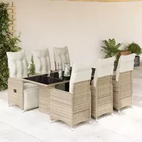 Lauko baldų komplektas Bistro komplektas su pagalvėlėmis, 7 dalių, rudas, poliratanas