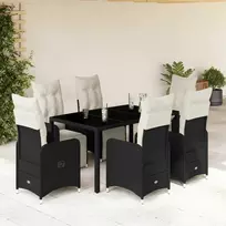 Lauko baldų komplektas Sodo bistro komplektas su pagalvėmis, 7 dalių, juodas, ratanas