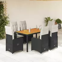 Lauko baldų komplektas Sodo bistro komplektas su pagalvėmis, 7 dalių, juodas, ratanas
