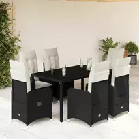Lauko baldų komplektas Sodo bistro komplektas su pagalvėmis, 7 dalių, juodas, ratanas