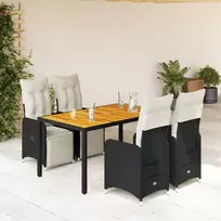 Lauko baldų komplektas Sodo bistro komplektas su pagalvėmis, 5 dalių, juodas, ratanas