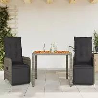 Lauko baldų komplektas Bistro komplektas su pagalvėlėmis, 3 dalių, pilkas, poliratanas