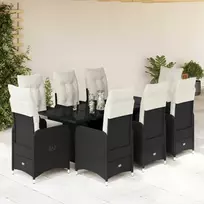 Lauko baldų komplektas Bistro komplektas su pagalvėlėmis, 9 dalių, juodas, poliratanas