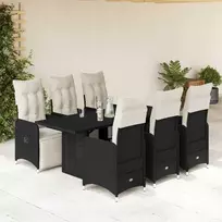 Lauko baldų komplektas Sodo bistro komplektas su pagalvėmis, 7 dalių, juodas, ratanas