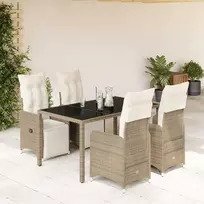 Lauko baldų komplektas Bistro komplektas su pagalvėlėmis, 5 dalių, rudas, poliratanas