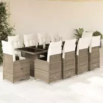 Lauko baldų komplektas Bistro komplektas su pagalvėmis, 11 dalių, smėlio, poliratanas