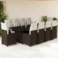 Lauko baldų komplektas Bistro komplektas su pagalvėlėmis, 11 dalių, rudas, poliratanas