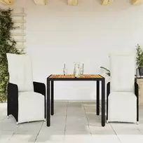 Lauko baldų komplektas Bistro komplektas su pagalvėmis, 3 dalių, juodas, poliratanas