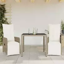 Lauko baldų komplektas Bistro komplektas su pagalvėlėmis, 3 dalių, rudas, poliratanas