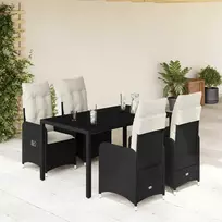 Lauko baldų komplektas Sodo bistro komplektas su pagalvėmis, 5 dalių, juodas, ratanas