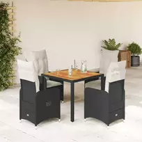 Lauko baldų komplektas Sodo bistro komplektas su pagalvėmis, 5 dalių, juodas, ratanas