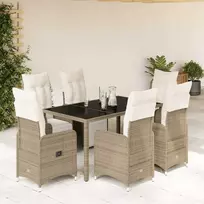 Lauko baldų komplektas Bistro komplektas su pagalvėlėmis, 7 dalių, rudas, poliratanas