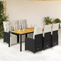 Lauko baldų komplektas Sodo bistro komplektas su pagalvėmis, 7 dalių, juodas, ratanas