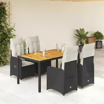 Lauko baldų komplektas Sodo bistro komplektas su pagalvėmis, 5 dalių, juodas, ratanas
