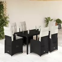 Lauko baldų komplektas Sodo bistro komplektas su pagalvėmis, 7 dalių, juodas, ratanas