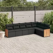 Lauko baldų komplektas Sofos komplektas su pagalvėlėmis, 7 dalių, juodas, poliratanas