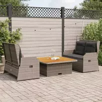 Lauko baldų komplektas Sodo komplektas su pagalvėlėmis, 3 dalių, pilkas, poliratanas