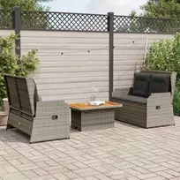 Lauko baldų komplektas Sodo komplektas su pagalvėlėmis, 3 dalių, pilkas, poliratanas