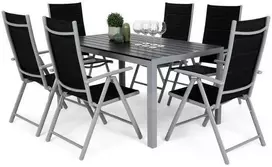 Lauko baldų komplektas Ibiza 150 cm, 6+1, Sidabrinis / Juodas