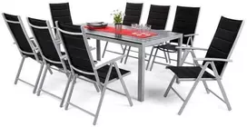 Lauko baldų komplektas Ibiza 185 cm, 8+1, Sidabrinis / Juodas