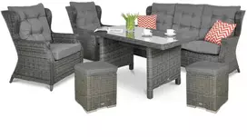 Lauko baldų komplektas TRIVENTO DINING 3 + su pufais, Dark Pilkas