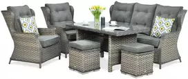 Lauko baldų komplektas TRIVENTO DINING 3 + su pufais, Melange