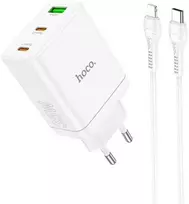 Telefono įkroviklis Hoco 2 x USB C + USB A QC3.0 PD 3A 35W + laidas USB C į Lightning N33 baltas