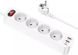 Įkroviklis-prailgintuvas Hoco NS1 (2xUSB; 1xUSB-C; 4xEU socket; 3A 20W) baltas