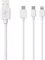 Sinox 3 viename laidas su „Lightning“, USB-C ir „Micro USB“. 1 m. Baltas.