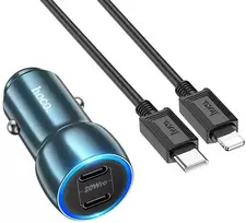 HOCO automobilinis pakrovėjas 2 x Type C + Type C laidas skirtas Lightning PD QC3.0 3A 40W Z48 mėlynas