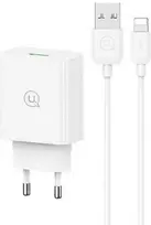USAMS Laidinis įkroviklis 18W + kabelis Lightning/ USB-A Fast Charging baltos spalvos series SC SCXLTZ03