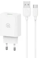USAMS Laidinis įkroviklis 18W + kabelis USB-C/USB-A 1m Fast Charging baltos spalvos series SC SCXLTZ02