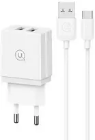USAMS Laidinis įkroviklis 2xUSB-A + kabelis USB-C/ USB-A Fast Charging baltos spalvos series HC HCXLTZ03