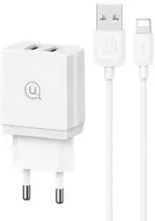 USAMS Laidinis įkroviklis 2xUSB 18W + kabelis Lightning/USB-A Fast Charging baltos spalvos series HC HCXLTZ01
