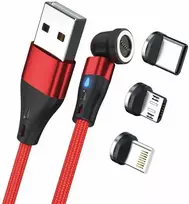 USB laidas Realpower USB-A - USB-C + microUSB + Lightning 1 m Raudona (439633)