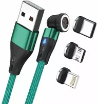 USB kabelis Realpower USB-A - USB-C + microUSB + Lightning 2 m Žalias (439645)