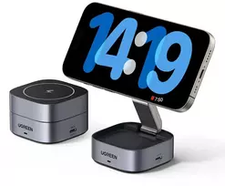 Ugreen W526 3in1 MagSafe / Qi indukcinis telefono / ausinių įkroviklis su USB-C prievadu - juodos spalvos
