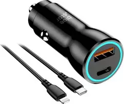BlueStar Car charger Blue Star USB C + USB A QC3.0 PD AFC PPS 3A 25W + cable USB C to Lightning juodas