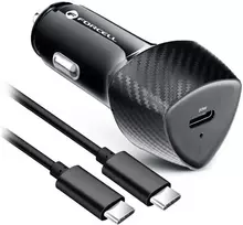 Car charger Forcell F-Energy Carbon USB C QC3.0 PD 3A 20W + cable USB C to USB C CC50-1C juodas