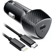 Automobilinis įkroviklis Forcell F-Energy Carbon USB C QC3.0 PD 3A 20W + laidas USB C - Lightning CC50-1C juodas