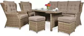 Lauko baldų komplektas TRIVENTO DINING 3 + su pufais, Brown