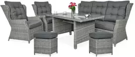 Lauko baldų komplektas TRIVENTO DINING 3 + su pufais, Stone Pilkas