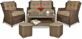 Lauko baldų komplektas TRIVENTO 2 + su pufais, Brown