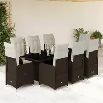 Lauko baldų komplektas Bistro komplektas su pagalvėlėmis, 9 dalių, rudas, poliratanas