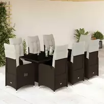 Lauko baldų komplektas Bistro komplektas su pagalvėlėmis, 9 dalių, rudas, poliratanas